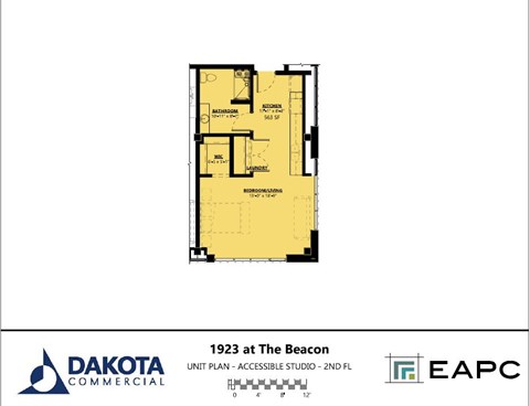 Floor plan for studio, 1 bath, 563 sqft